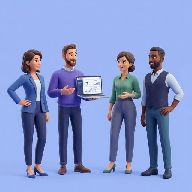 Diverse team collaborating on a laptop